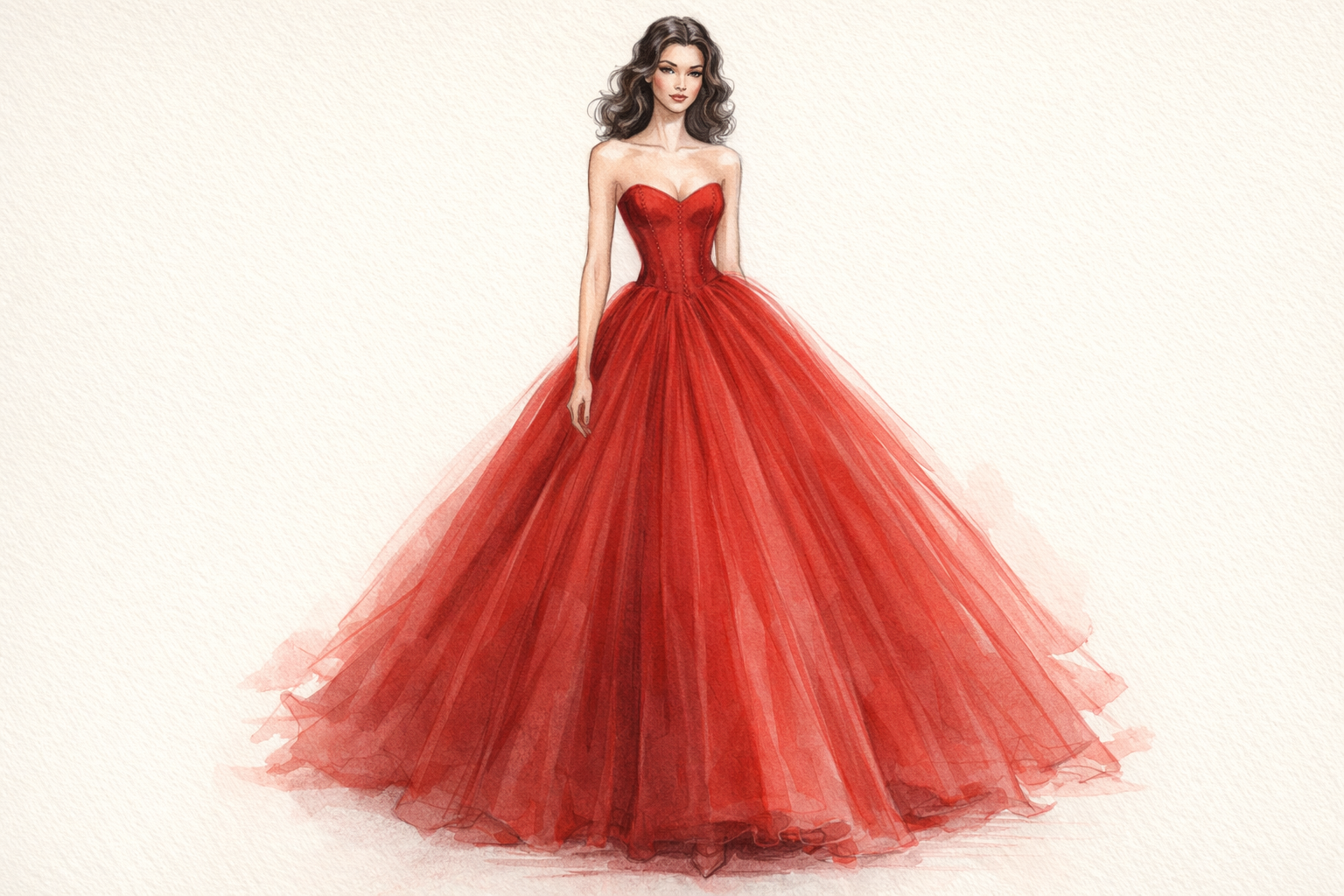 Croquis d’Héphaistos, robe de bal rouge à grand volume